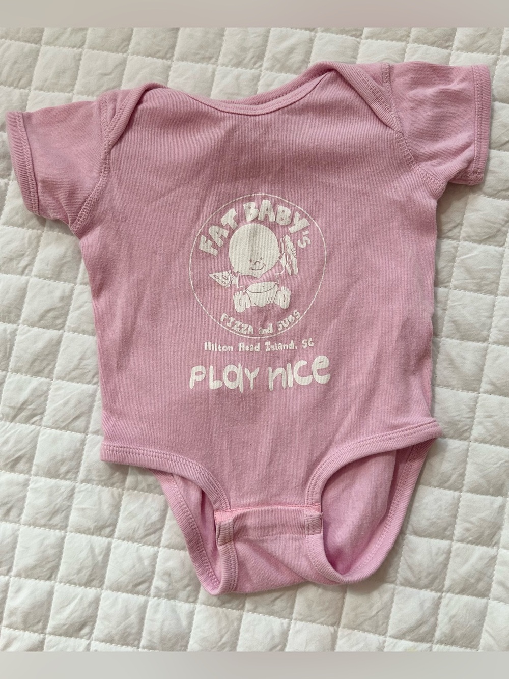 Rabbit Skins Pink 'Play Nice' Baby Onesie Hilton Head Island Foodie Souvenir